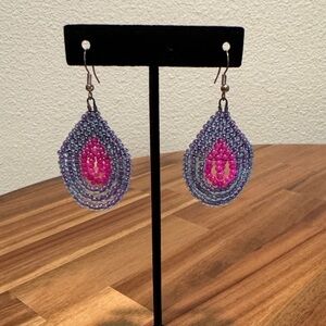 Handmade Pink and Purple Beaded Earrings